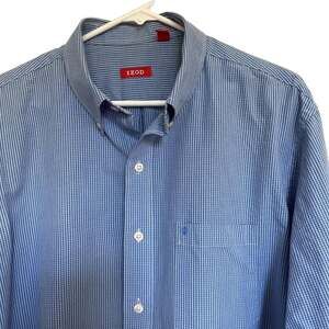 IZOD Men's Blue Plaid Long Sleeve Button-Up Shirt, Size L